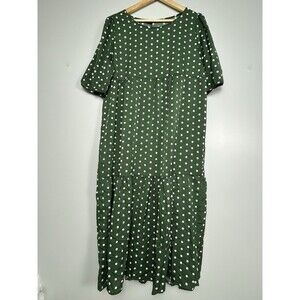 NWT Vonda Women’s Size XL Maxi Dress Green White Polka Dot Boho Beach Short Slee